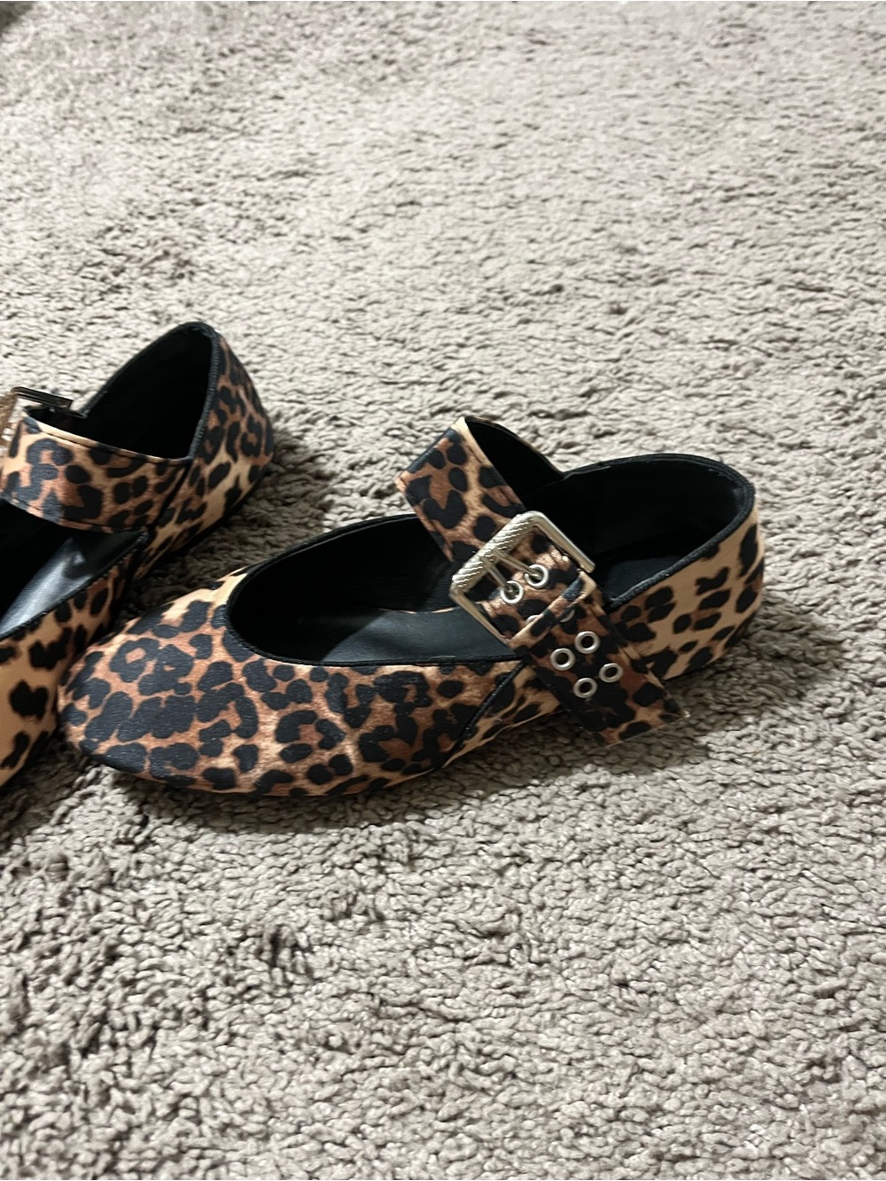 Leopard Print Mary Jane Flats with Buckle Strap - Brown - Picture 1 of 11